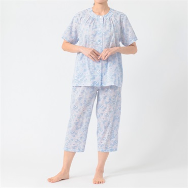 GUNZE(グンゼ) 睡眠工房吸汗速乾加工楊柳半袖8分丈フェミニンパジャマプチサイズ レディス(ウスアオ-SP)
