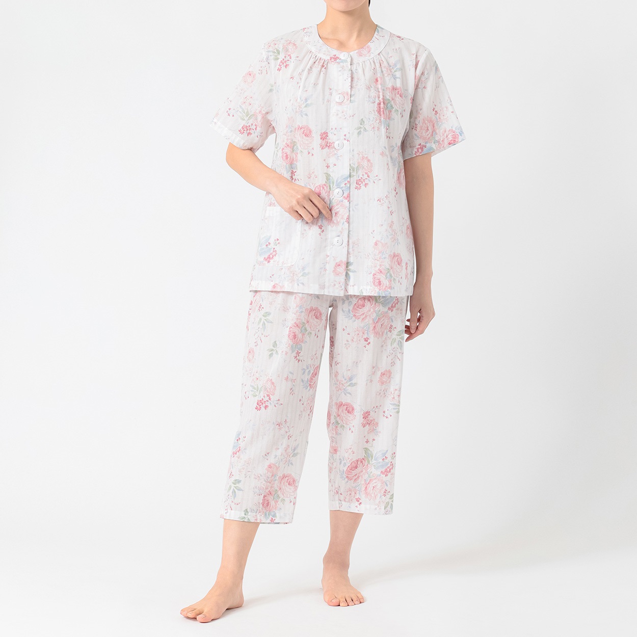 GUNZE(グンゼ) 睡眠工房吸汗速乾加工楊柳半袖8分丈フェミニンパジャマ レディス(ウスアカ-L)