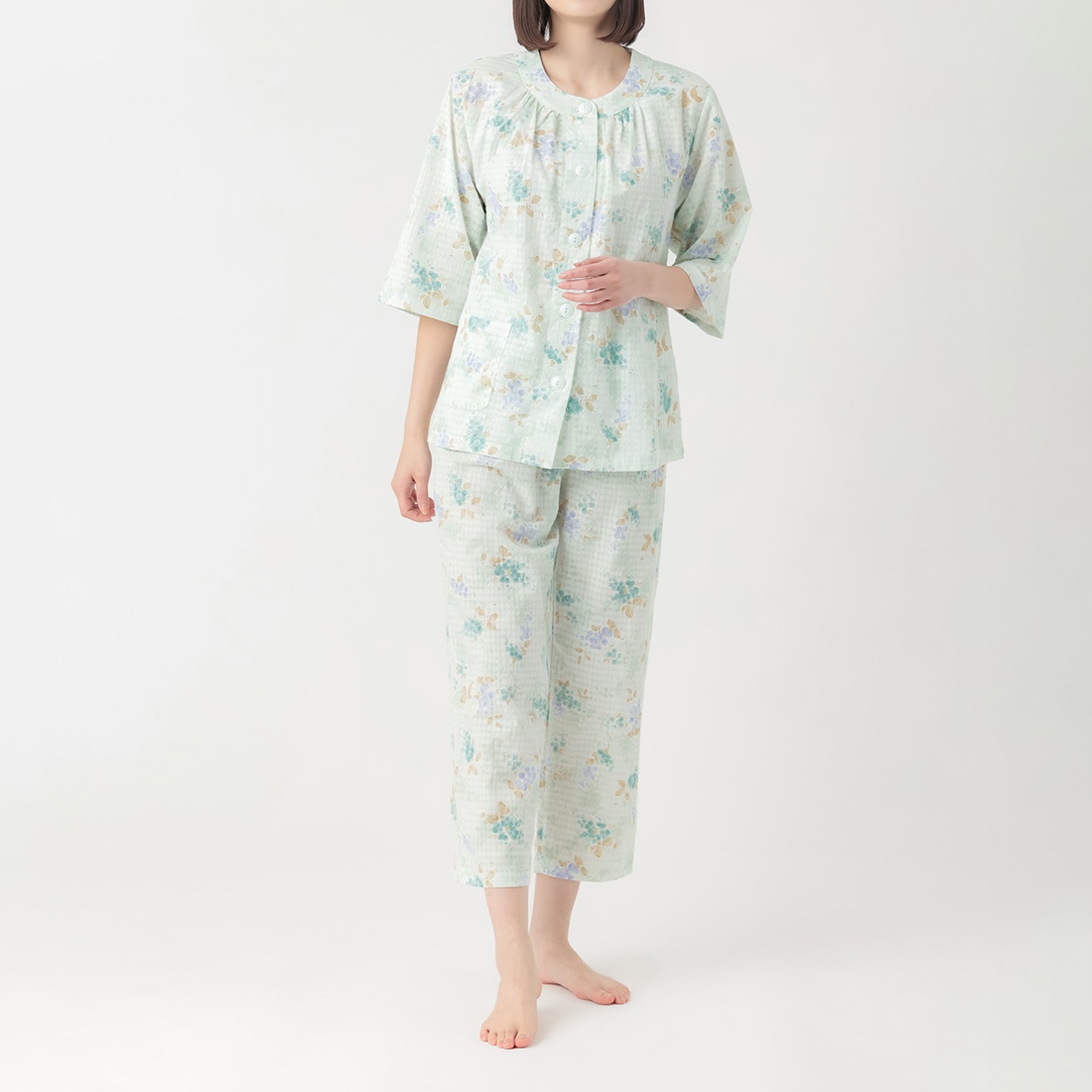 GUNZE(グンゼ) 睡眠工房ミニ空羽フェミニン7分袖パジャマ レディス(ウスミドリ-LL)