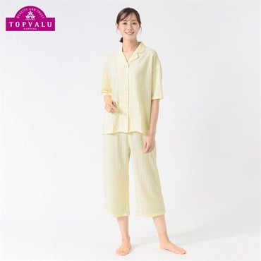 さらっとひんやりサッカーパジャマ 快適設計 レディス トップバリュ PEACE FIT(ピースフィット)(ウスキイロ-S)