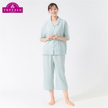 さらっとひんやりサッカーパジャマ 快適設計 レディス トップバリュ PEACE FIT(ピースフィット)(ウスミドリ-S)