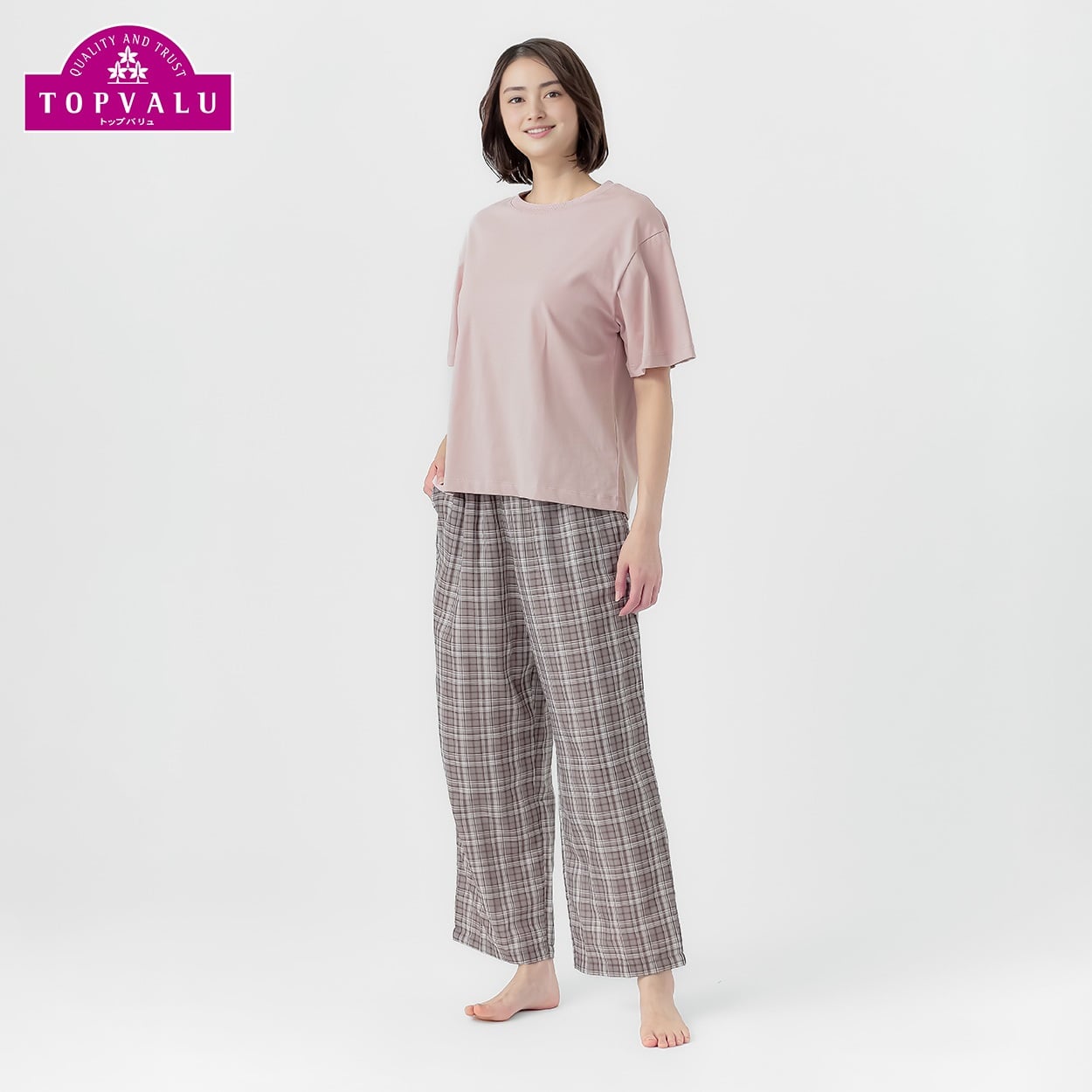上下異素材ルームセット 半袖 レディス トップバリュ PEACE FIT(ピースフィット)(ウスアカ-L)
