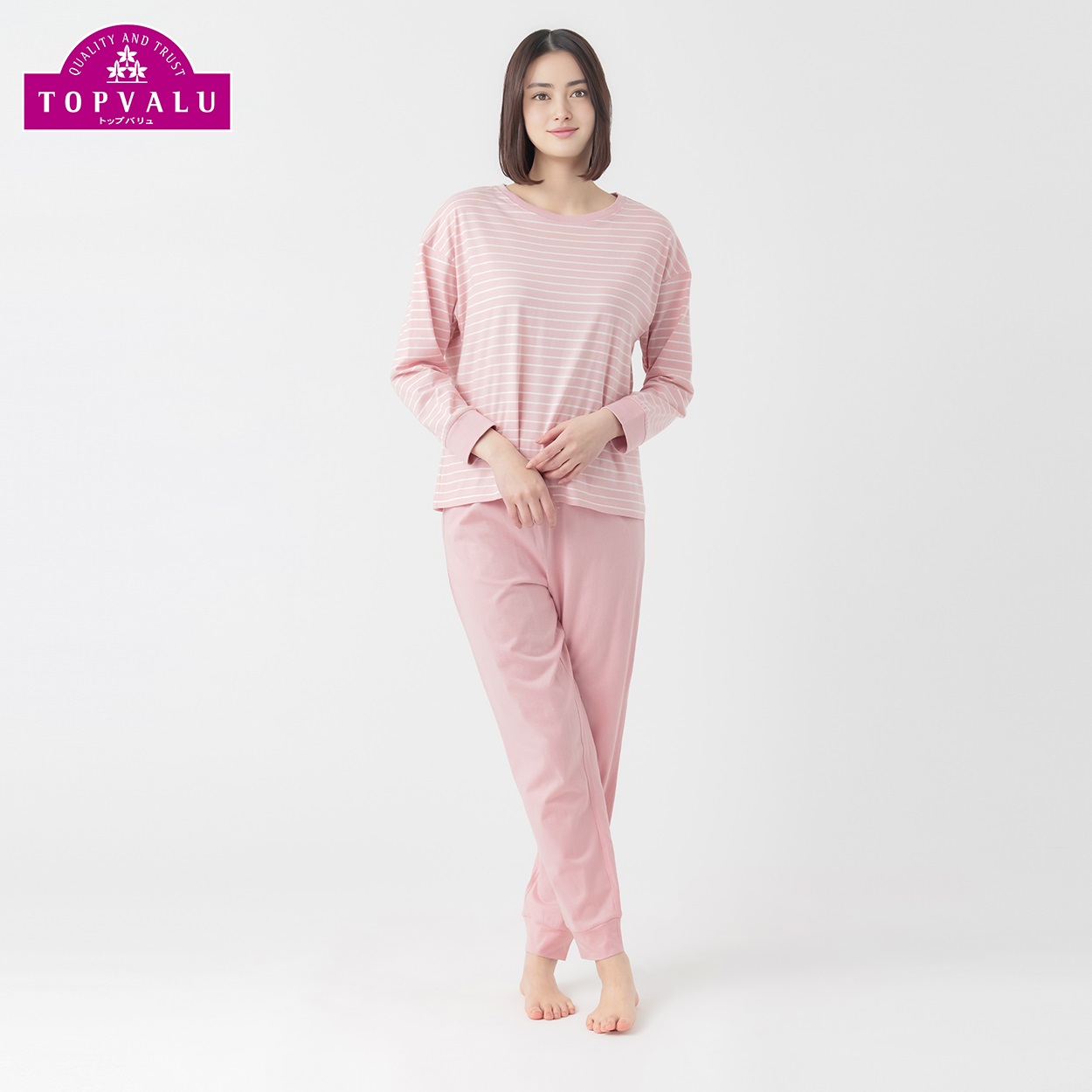 コットン100％ ルームセット ボーダー レディス (hk)(ウスアカ-XL)