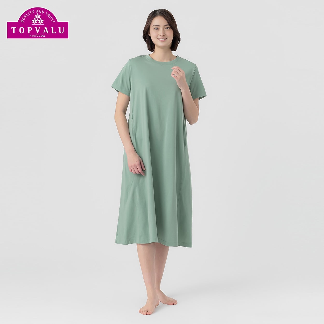 Silky FACT COTTONワンピース レディス トップバリュ PEACE FIT(ピースフィット)(ウスミドリ-XL)