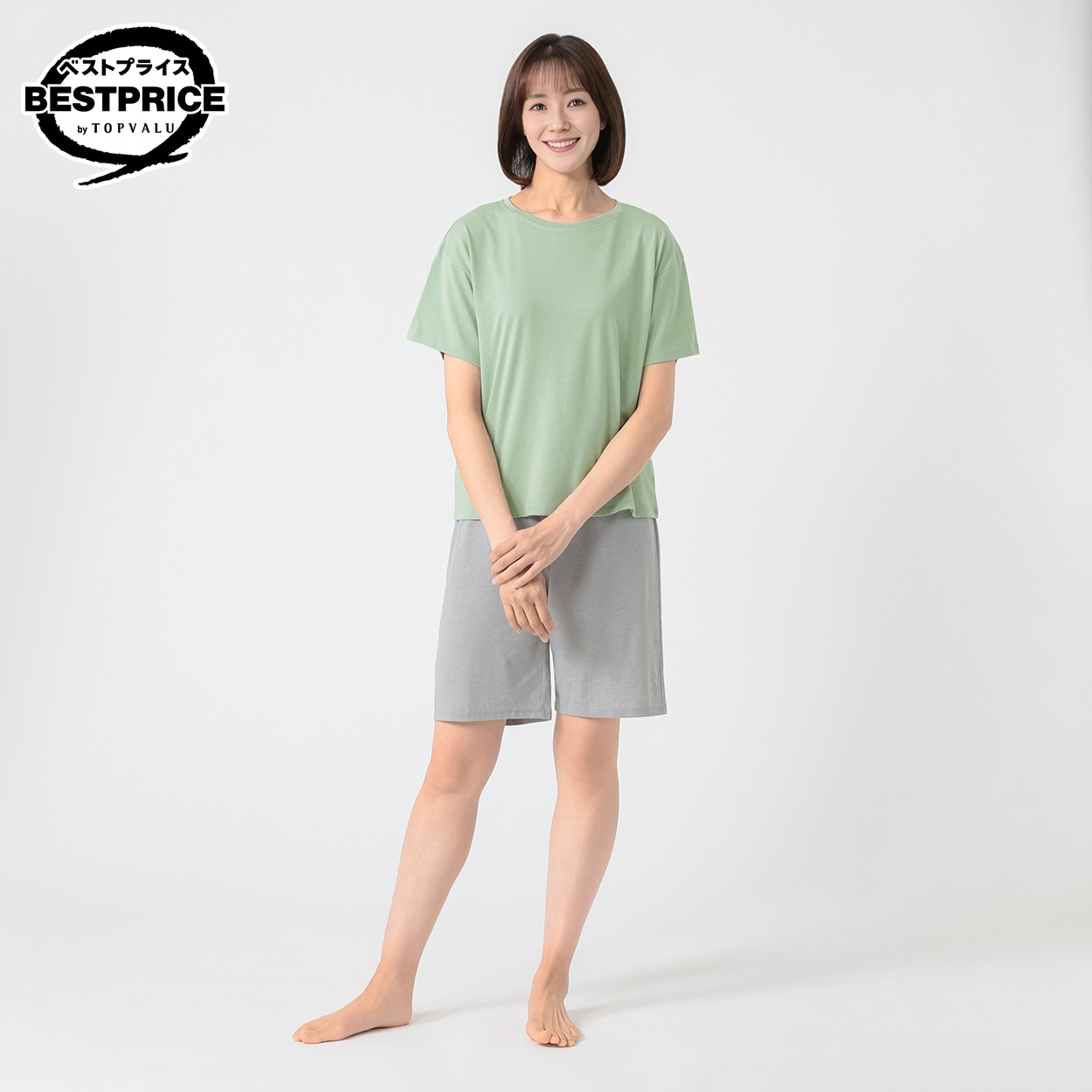 半袖＆ハーフパンツ ルームセット レディス トップバリュ ベストプライス(TOPVALU BESTPRICE)(ウスミドリ-XL)