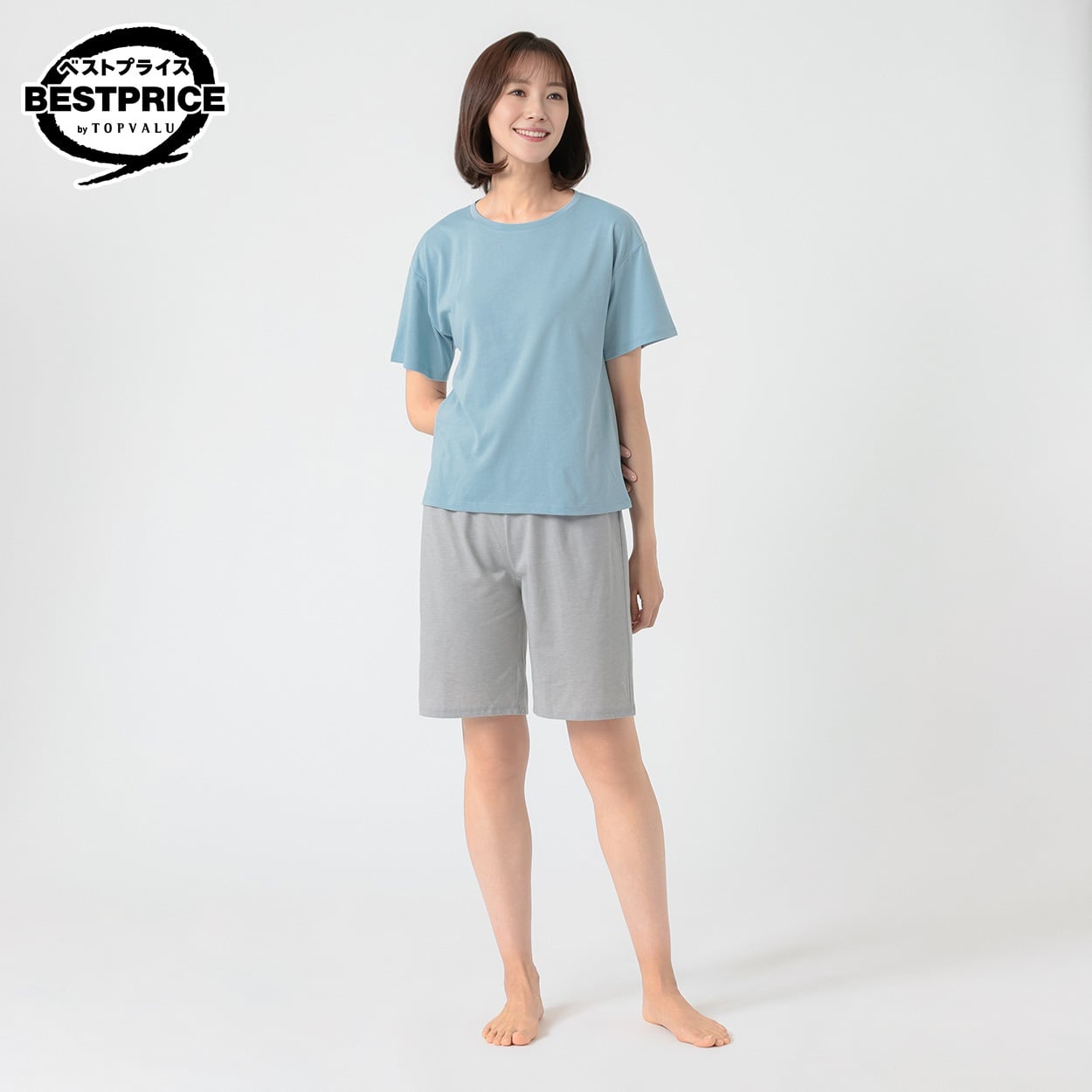 半袖＆ハーフパンツ ルームセット レディス トップバリュ ベストプライス(TOPVALU BESTPRICE)(ウスアオ-L)