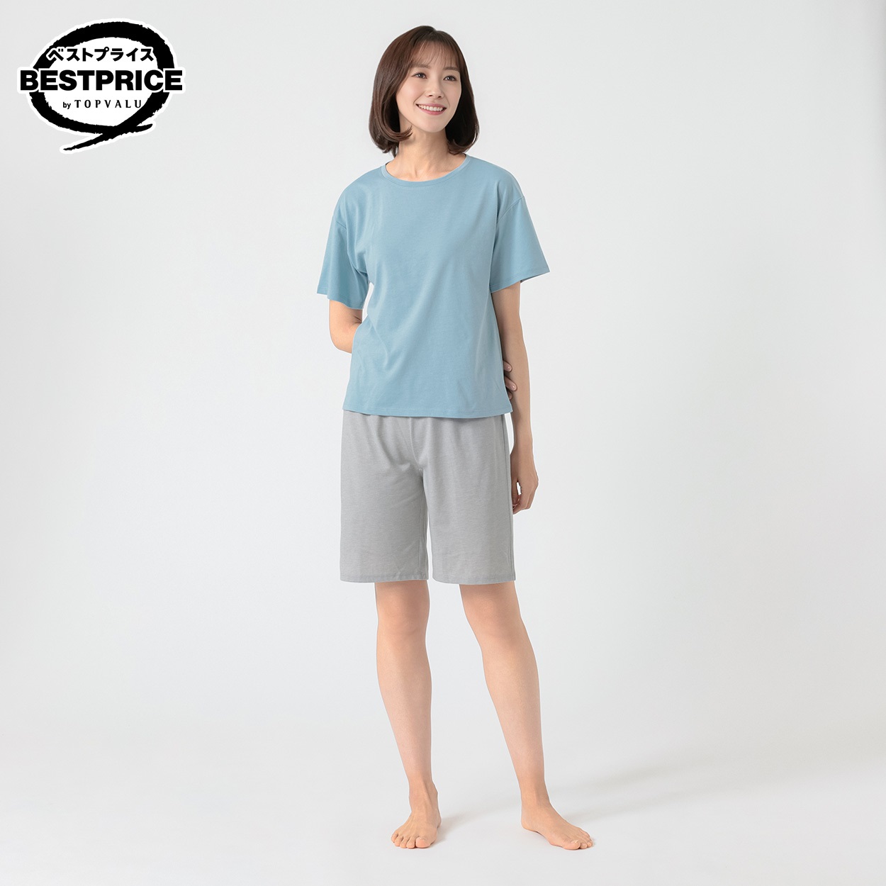 半袖＆ハーフパンツ ルームセット レディス トップバリュ ベストプライス(TOPVALU BESTPRICE)(ウスアオ-XL)