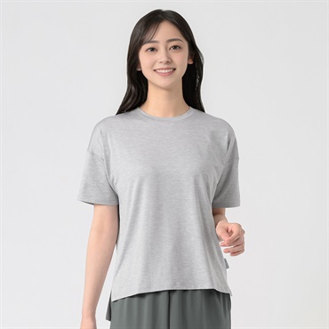 ENABLE(エネーブル)杢天竺半袖Ｔシャツ 裾スリット 丸首 レディス(ウスクロ-M)
