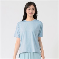 ENABLE(エネーブル)杢天竺半袖Ｔシャツ 裾スリット 丸首 レディス(ウスアオ-M)