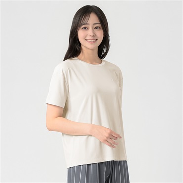 ENABLE(エネーブル)リブ半袖Ｔシャツ ボックスシルエット レディス(アイボリー-M)