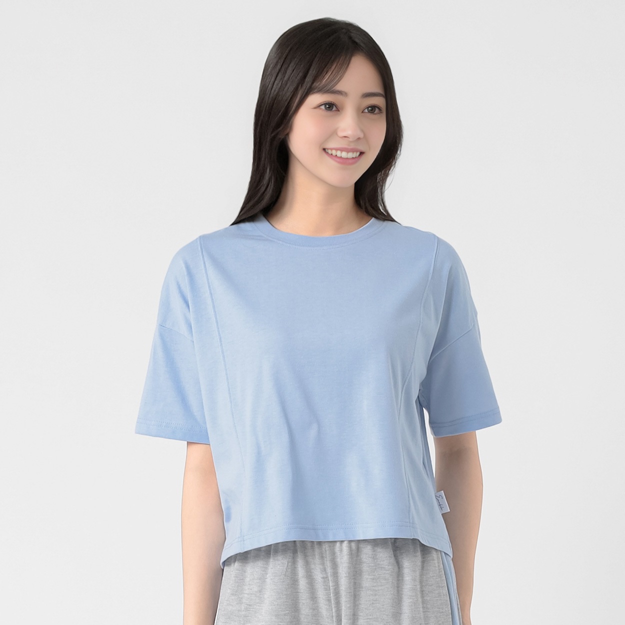 ENABLE(エネーブル) 天竺5分袖Tシャツ 脇パネル レディス(ウスアオ-XL)