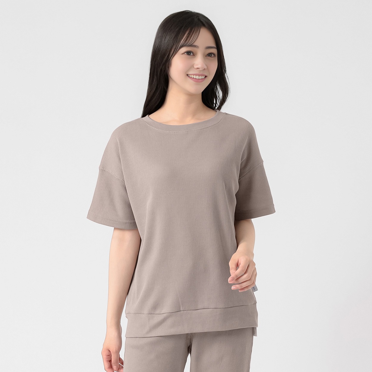 ENABLE(エネーブル) ライトワッフル5分袖Tシャツ レディス(チャ-XL)