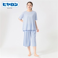 ヒヤロン ルームウェア 天竺 冷感メッシュ付き 半袖 レディス(ウスアオ-M)