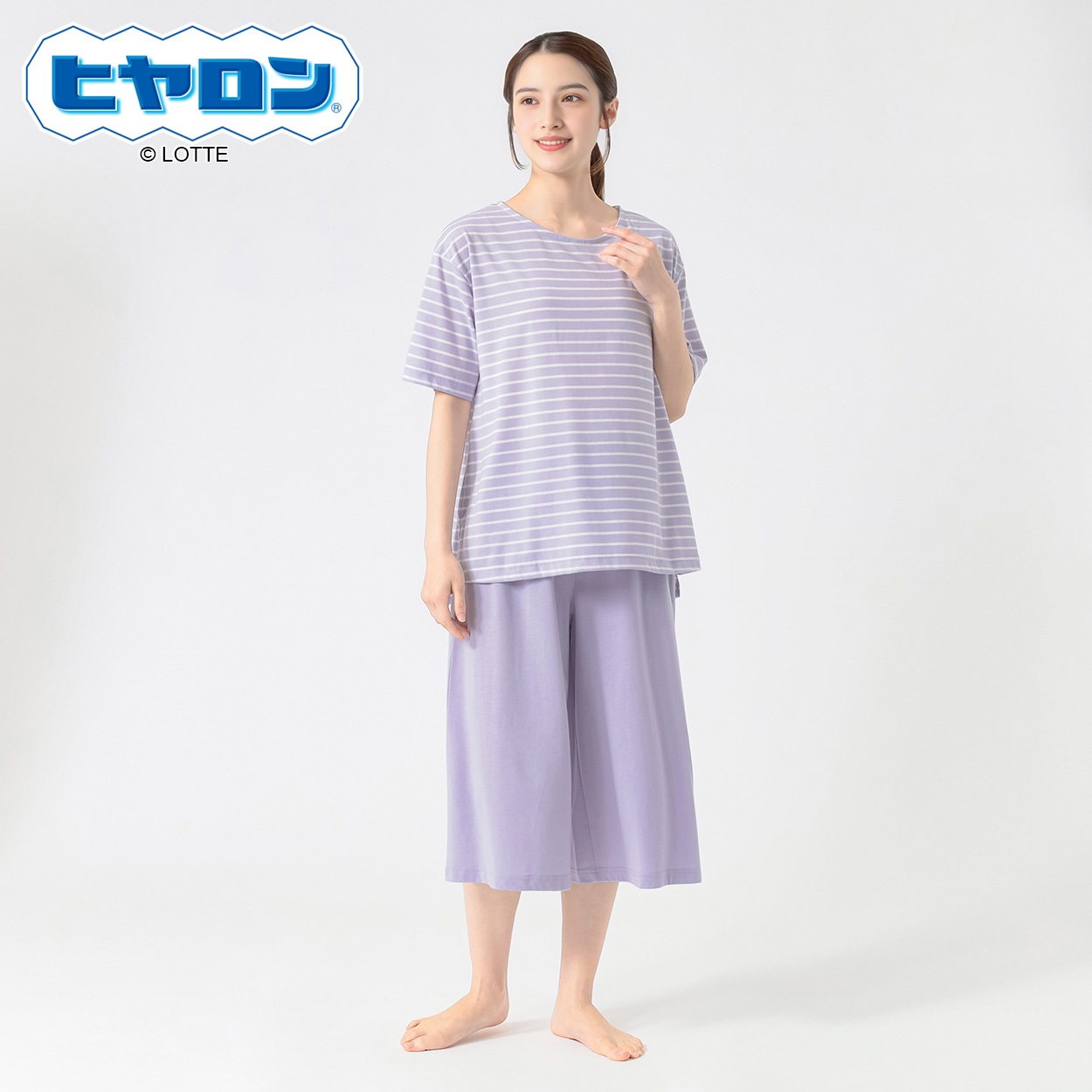ヒヤロン ルームウェア 天竺 冷感メッシュ付き 半袖 レディス(ウスムラサキ-XL)