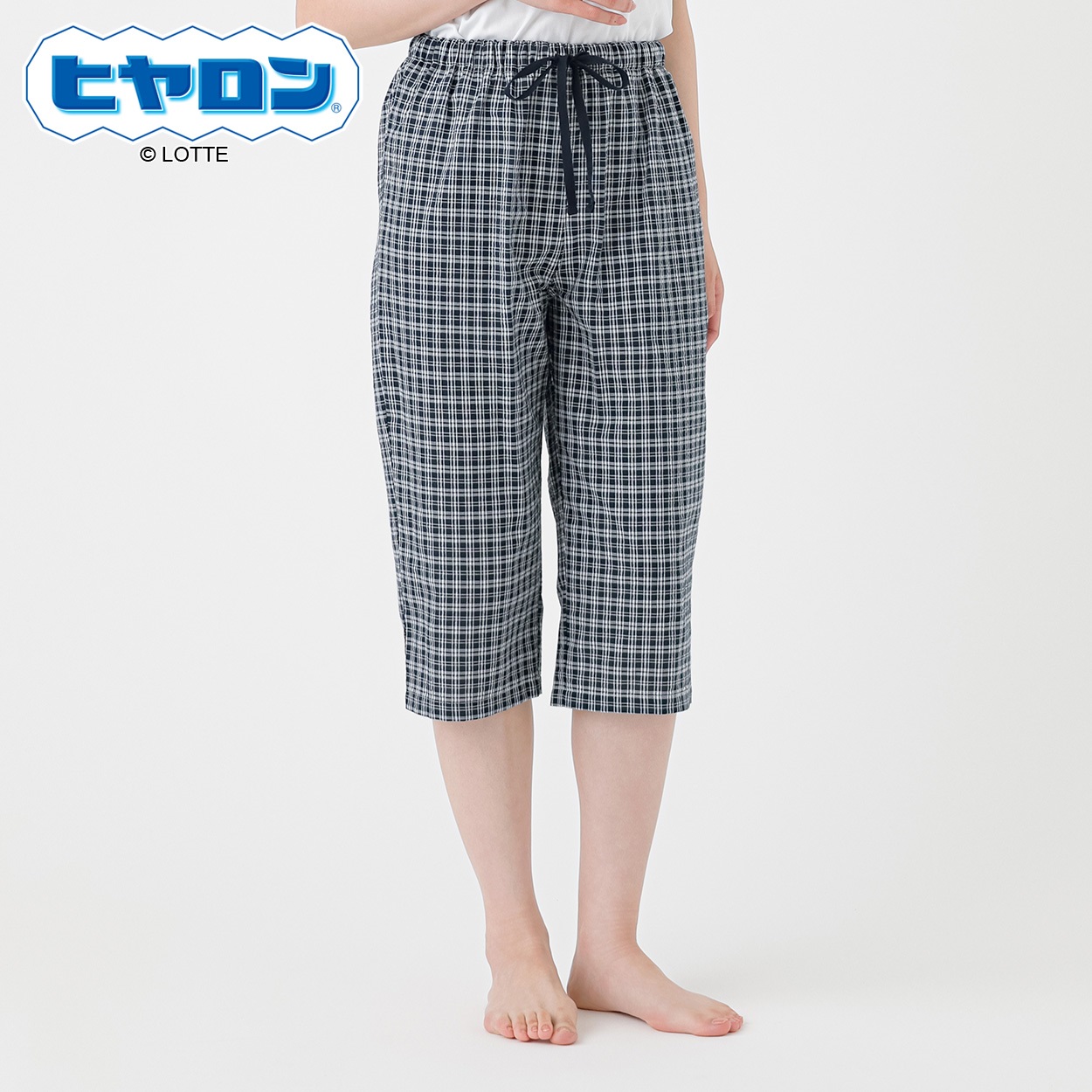 ルームパンツ 先染サッカー 格子 7分丈 レディス(コイアオ-M)
