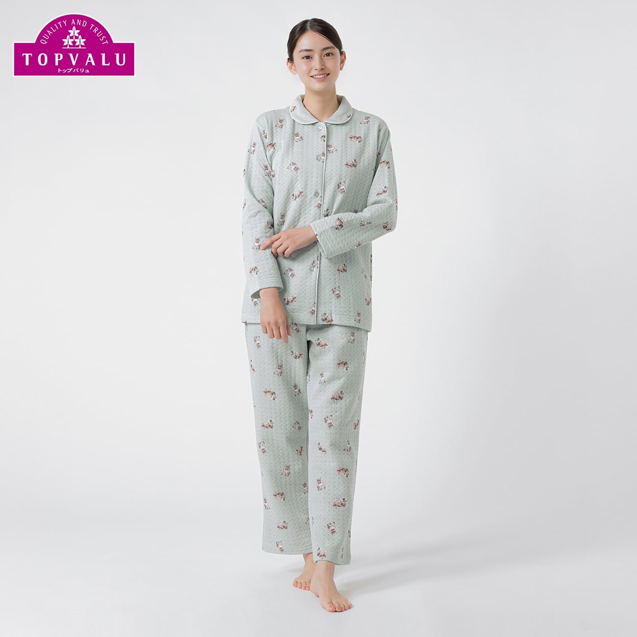 あたたか接結キルトパジャマ レディス トップバリュ PEACE FIT(ピースフィット)(ウスミドリ-2XL)