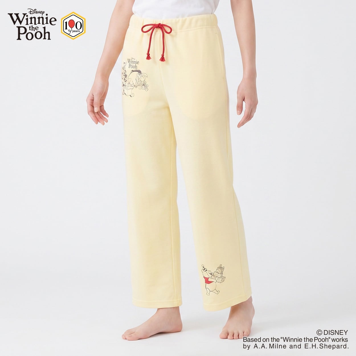 プーさん ルームパンツ ダンボール長丈 ラバープリント付き レディス(アイボリー-L)