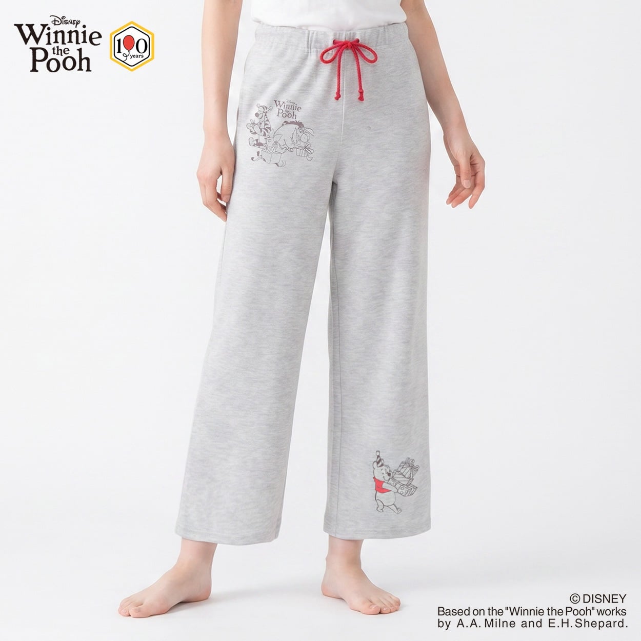 プーさん ルームパンツ ダンボール長丈 ラバープリント付き レディス(ウスクロ-L)