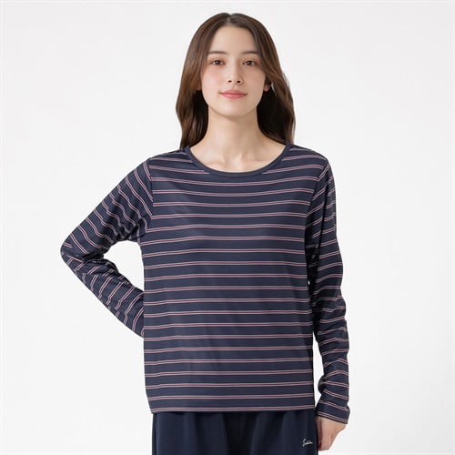 Enable(エネーブル) ボーダープリント Tシャツ 長袖 レディス(アカ-M)