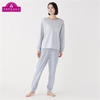 上下セット綿100％天竺長袖 ロングパンツ レディス(ウスアオ-S)