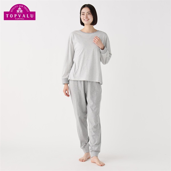 上下セット綿100％天竺長袖 ロングパンツ レディス(ウスクロ-3XL)
