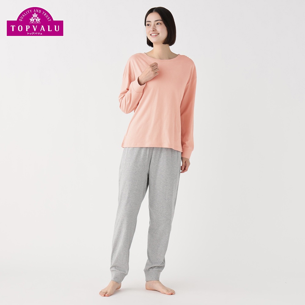 ルーム上下セットコットン100％天竺長袖 レディス(ウスアカ-2XL)