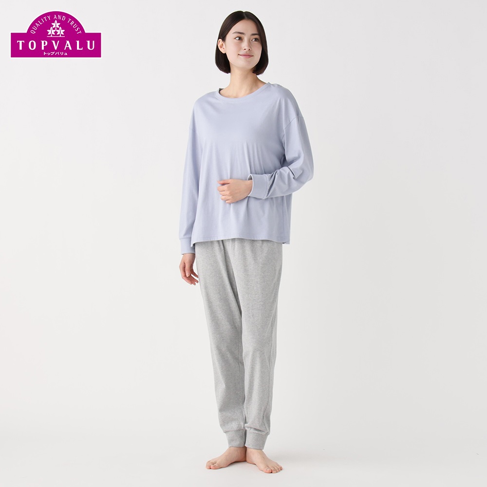 ルーム上下セットコットン100％天竺長袖 レディス(ウスアオ-2XL)