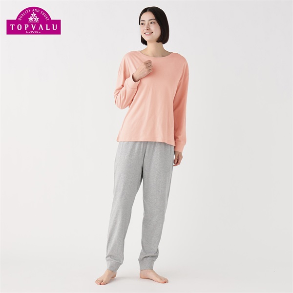 ルーム上下セットコットン100％天竺長袖 レディス(ウスアカ-3XL)