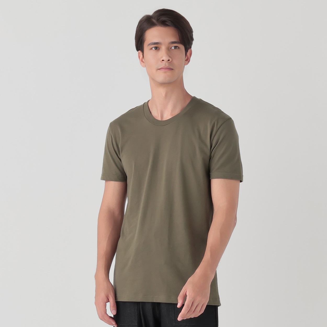半袖クルーネックTシャツ オーガニックコットン100％ 天竺編み メンズ(Ａコイミドリ-M)