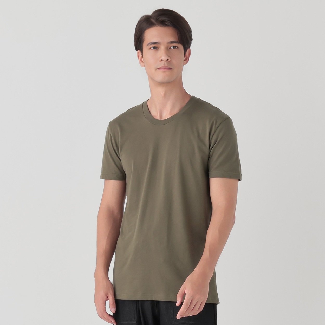 半袖クルーネックTシャツ オーガニックコットン100％ 天竺編み メンズ(Ａコイミドリ-XL)