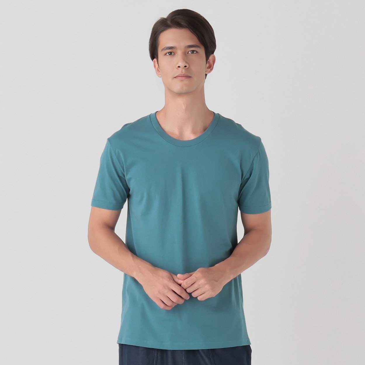 半袖クルーネックTシャツ オーガニックコットン100％ 天竺編み メンズ(Ａアオ-XL)