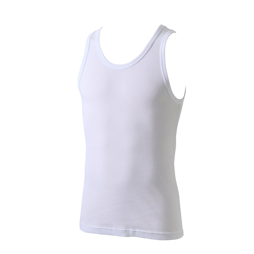 タンクトップ オーガニックコットン100％ リブ編み メンズ(シロ-XL)