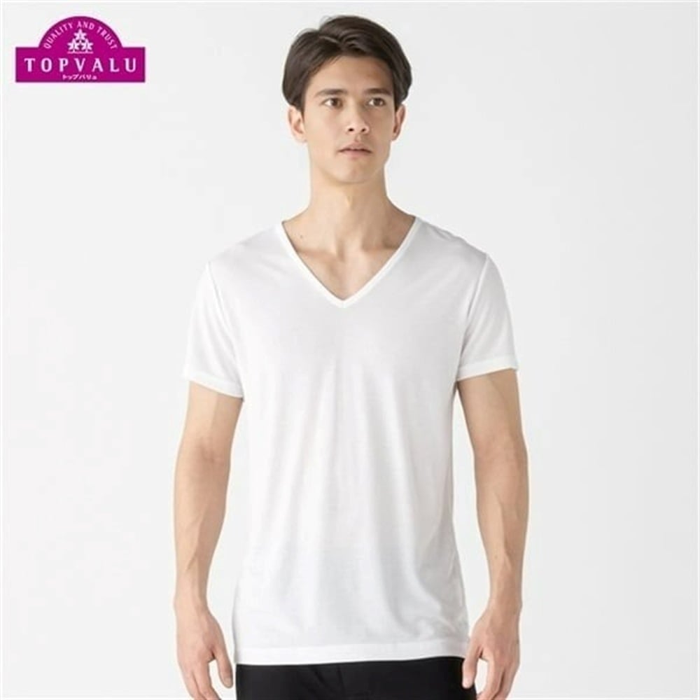 半袖Vネックシャツ COOL強力抗菌 メンズ トップバリュ PEACE FIT(ピースフィット)(シロ-3XL)