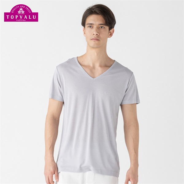 半袖Vネックシャツ COOL強力抗菌 メンズ トップバリュ PEACE FIT(ピースフィット)(グレー-L)