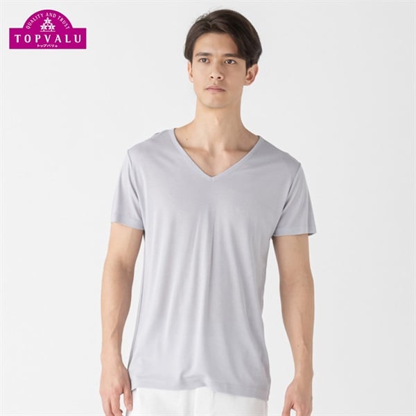 半袖Vネックシャツ COOL強力抗菌 メンズ トップバリュ PEACE FIT(ピースフィット)(グレー-2XL)
