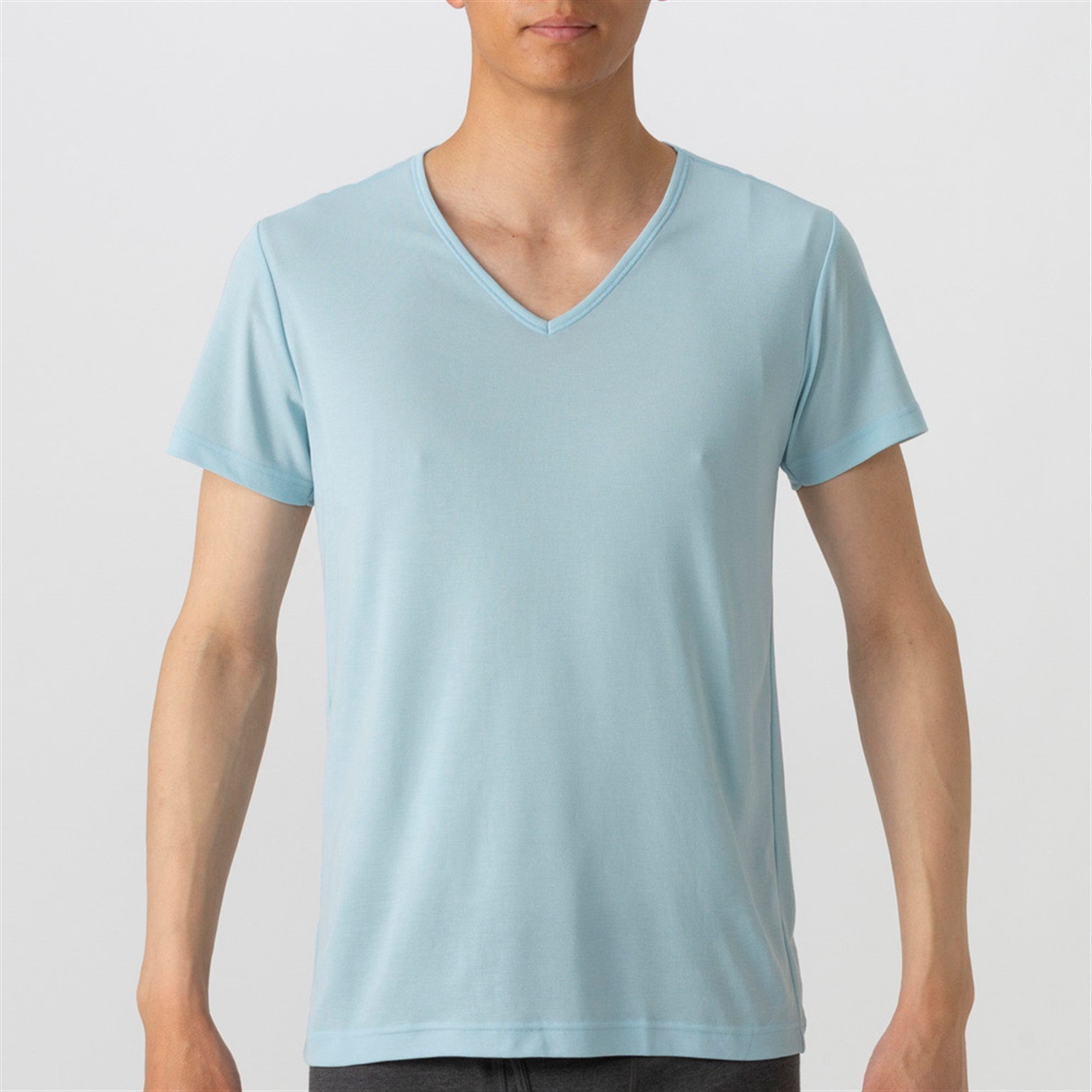 半袖Vネックシャツ COOL強力抗菌 メンズ トップバリュ PEACE FIT(ピースフィット)(ウスアオ-3XL)