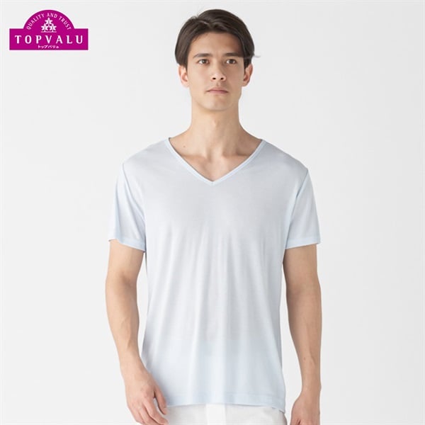 半袖Vネックシャツ COOL強力抗菌 メンズ トップバリュ PEACE FIT(ピースフィット)(Ａウスアオ-L)