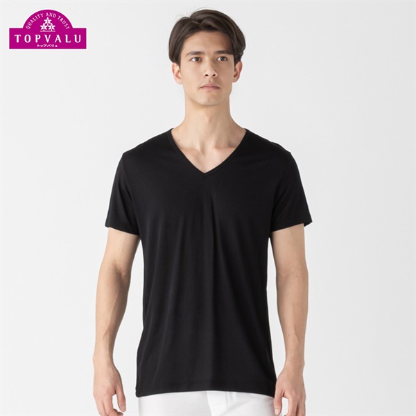 半袖Vネックシャツ COOL強力抗菌 メンズ トップバリュ PEACE FIT(ピースフィット)(クロ-4XL)