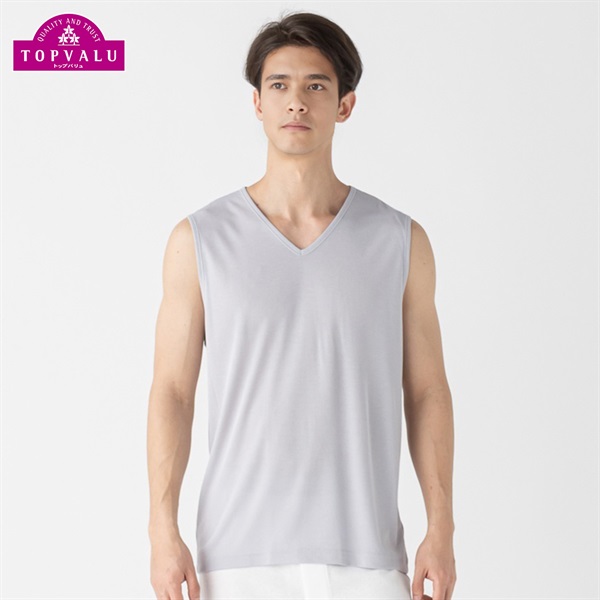 スリーブレスVネックシャツ COOL強力抗菌 メンズ トップバリュ PEACE FIT(ピースフィット)(グレー-M)