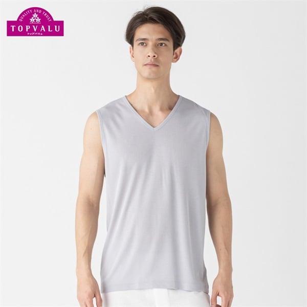 スリーブレスVネックシャツ COOL強力抗菌 メンズ トップバリュ PEACE FIT(ピースフィット)(グレー-3XL)