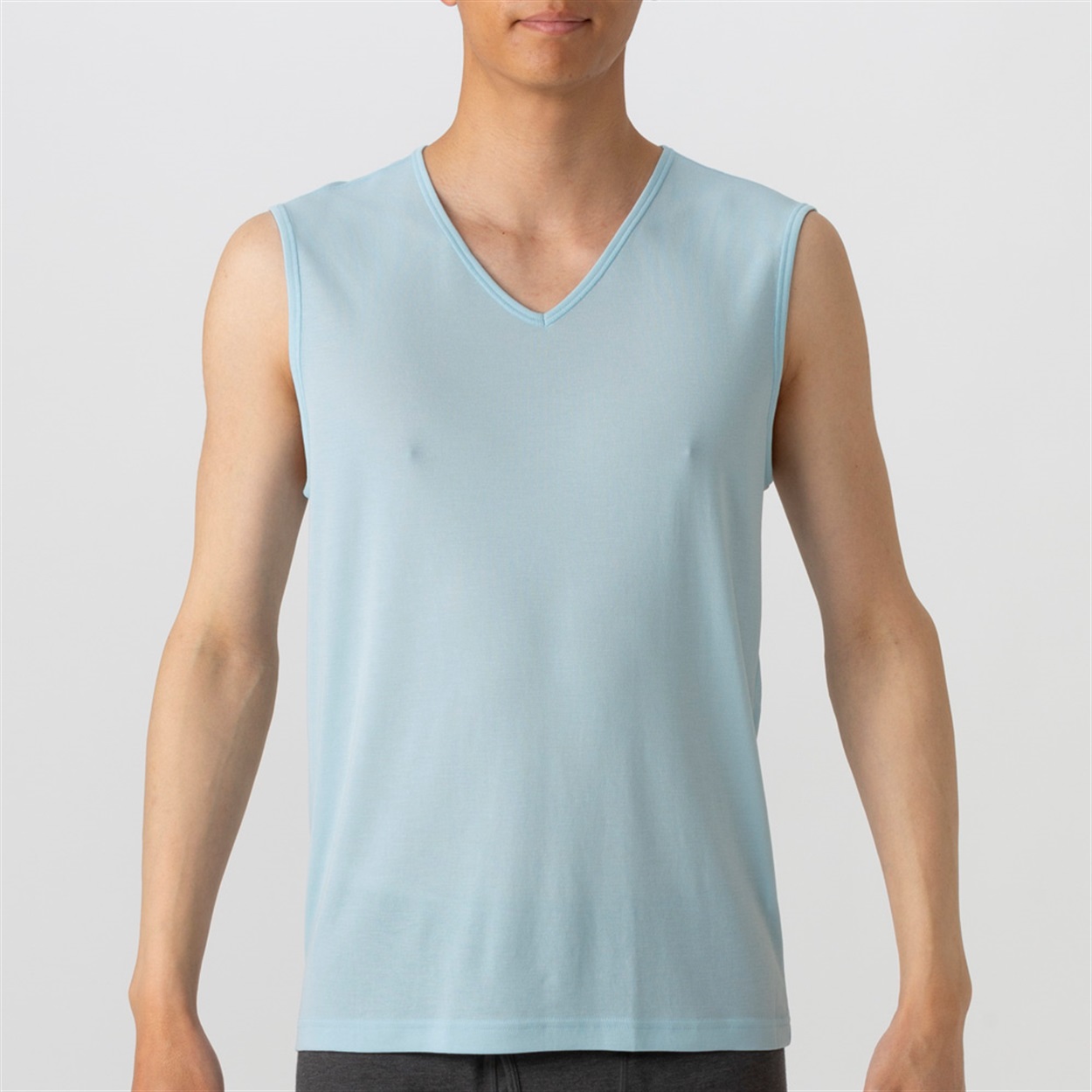 スリーブレスVネックシャツ COOL強力抗菌 メンズ トップバリュ PEACE FIT(ピースフィット)(ウスアオ-3XL)