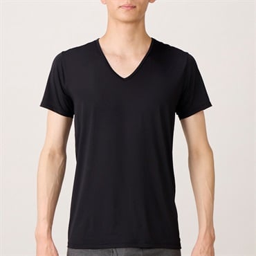 SilkyFACT×ピップ 半袖Vネックシャツ 8粒(背面)・１枚入 メンズ トップバリュ PEACE FIT(ピースフィット)(クロ-M)