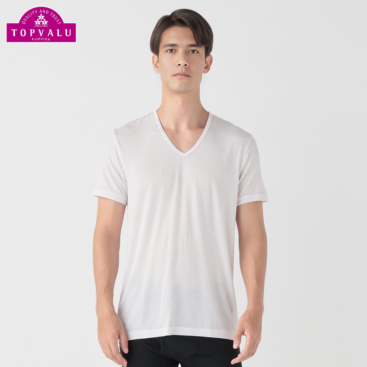 WARM 半袖Vネックシャツ メンズ トップバリュ PEACE FIT(ピースフィット)(シロ-2XL)