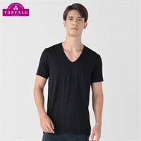 WARM 半袖Vネックシャツ メンズ トップバリュ PEACE FIT(ピースフィット)(クロ-S)