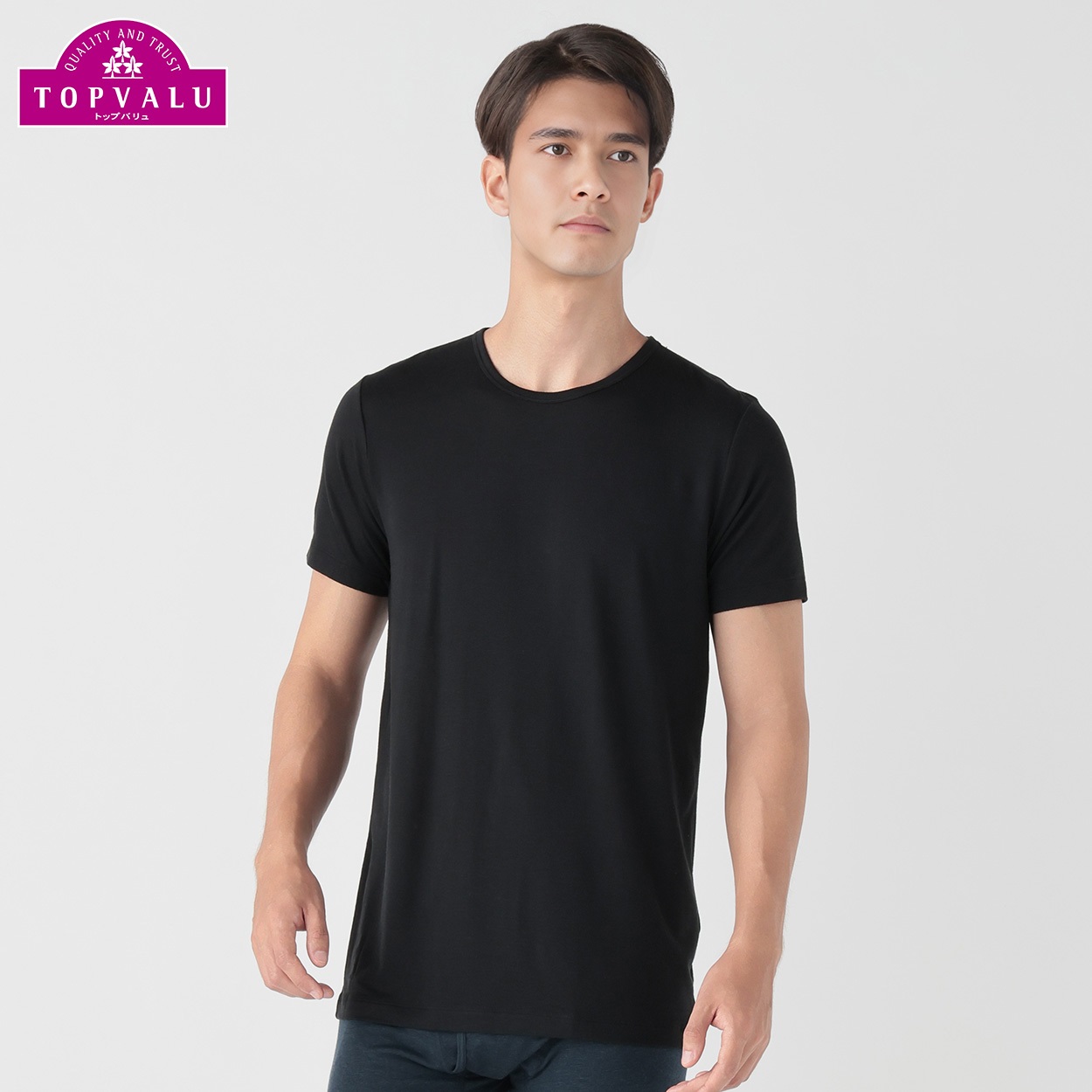 WARM 半袖クルーネックシャツ メンズ トップバリュ PEACE FIT(ピースフィット)(クロ-3XL)