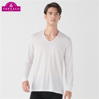 WARM 9分袖Vネックシャツ メンズ トップバリュ PEACE FIT(ピースフィット)(シロ-S)