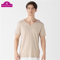 半袖Vネックシャツ COOLコットン メンズ トップバリュ PEACE FIT(ピースフィット)(ベ－ジュ-S)