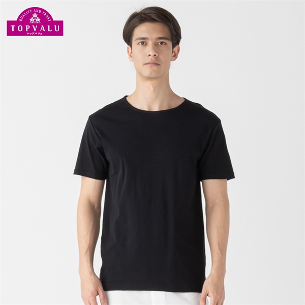 半袖クルーネックシャツ COOLコットン メンズ トップバリュ PEACE FIT(ピースフィット)(クロ-M)