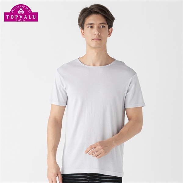 半袖クルーネックシャツ COOLコットン メンズ トップバリュ PEACE FIT(ピースフィット)(グレー-XL)