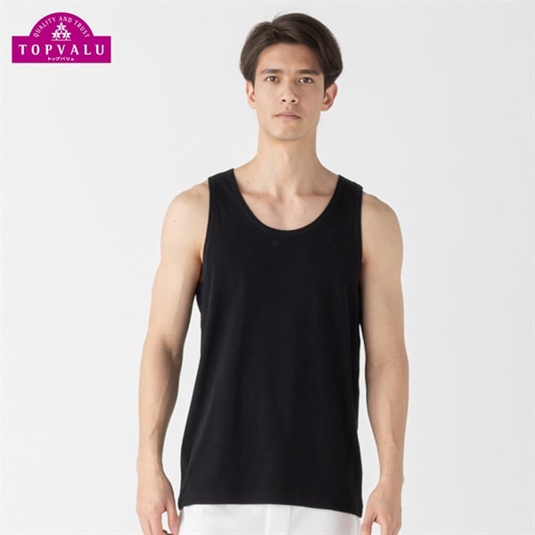 タンクトップ COOLコットン メンズ トップバリュ PEACE FIT(ピースフィット)(クロ-2XL)